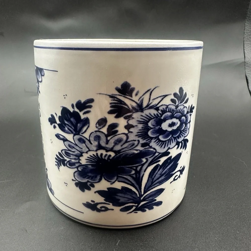 Delft Blue Sugar Canister Ceramic Windmill Untensil Holder Cottage Decor GUC